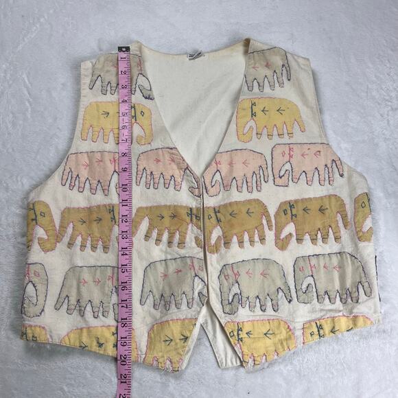 Embroidered Elephant Vintage Vest Women's size Medium-Large India Art Nature AOP - Picture 6 of 6